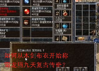 如何从木剑布衣开始称霸龙腾九天复古传奇? 如何从木剑布衣开始称霸龙腾九天复古传奇?