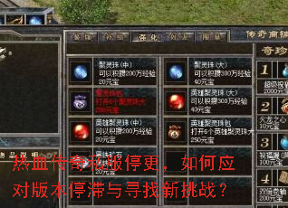 热血传奇私服停更,如何应对版本停滞与寻找新挑战? 热血传奇私服停更,如何应对版本停滞与寻找新挑战?